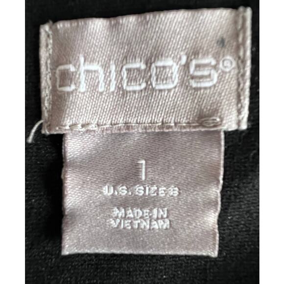 Chicos Size 1/US 8 Black Stretch Sheath Lace Cap Sleeve Knee Length Dress - Picture 3 of 12